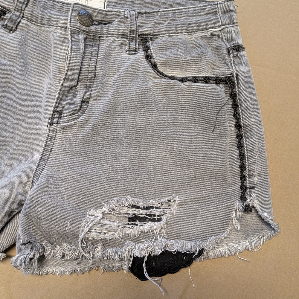Free People Gray Distressed Jean Shorts - Picture 3 of 9